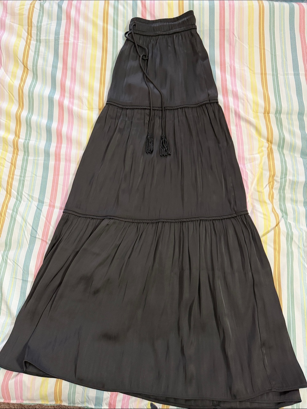 Joie Black Tiered Maxi Skirt with Drawstring Waist